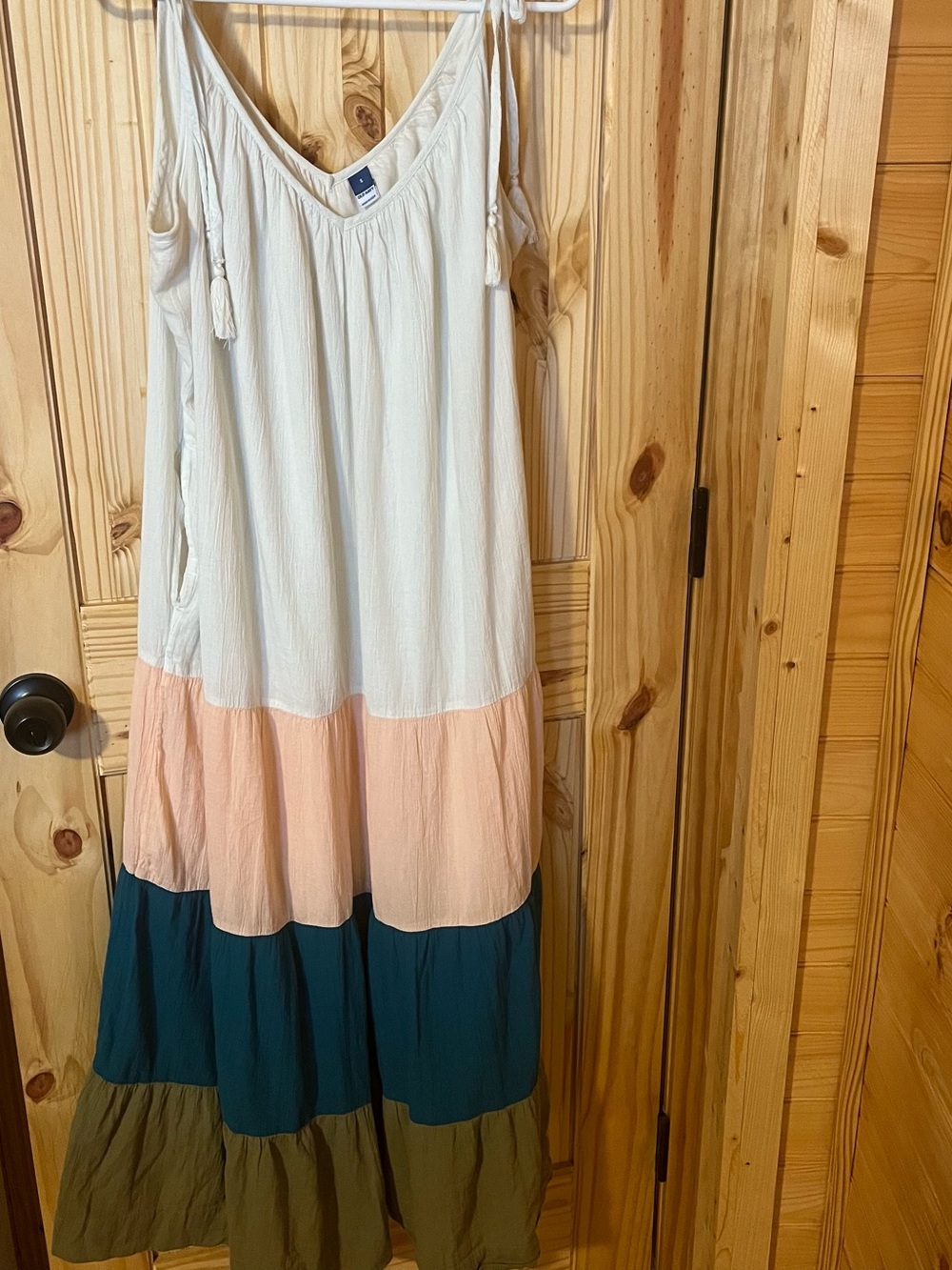 Old Navy Cream, Peach, Teal & Olive Tiered Maxi Dress